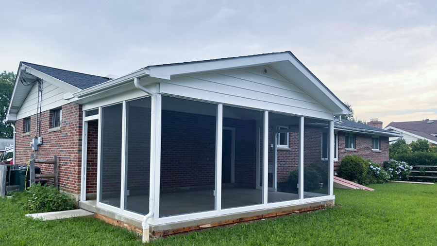 Exterior of a screened porch addition